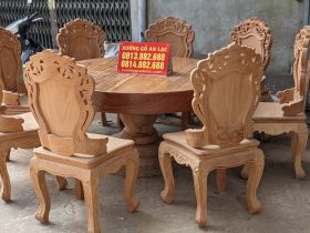 Bộ bàn ăn tròn nguyên khối gỗ gõ đỏ 8 ghế hàng siêu vân (Anh Phi, Thanh Hóa) 11 Bộ bàn ăn tròn nguyên khối gỗ gõ đỏ 8 ghế hàng siêu vân