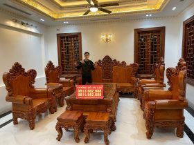 Bàn ghế hoàng gia nguyên khối gỗ hương đá hoàn thiện kỹ