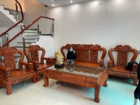Bộ bàn ghế Minh Quốc voi chiến tay 14 gỗ hương đá 7 món