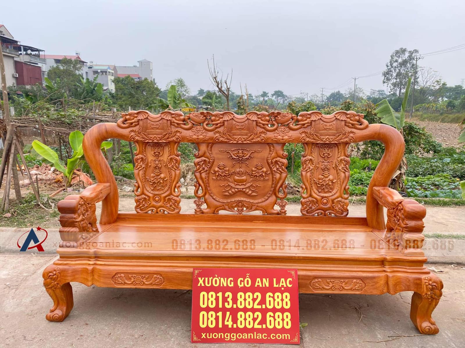 Combo bàn ghế Minh Quốc Voi 10 món và bàn ăn 8 ghế hoa lá tây gỗ gõ đỏ (Anh Hoàng, Hà Nội) 10 ghế dài bộ minh quốc voi gỗ gõ đỏ