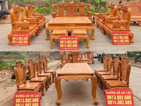 Combo bàn ghế Minh Quốc Voi 10 món và bàn ăn 8 ghế hoa lá tây gỗ gõ đỏ (Anh Hoàng, Hà Nội)