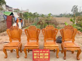 Combo bàn ghế Minh Quốc Voi 10 món và bàn ăn 8 ghế hoa lá tây gỗ gõ đỏ (Anh Hoàng, Hà Nội) 19 Bo ban ghe Minh quoc voi chien tay 12 go go do 10 mon 8