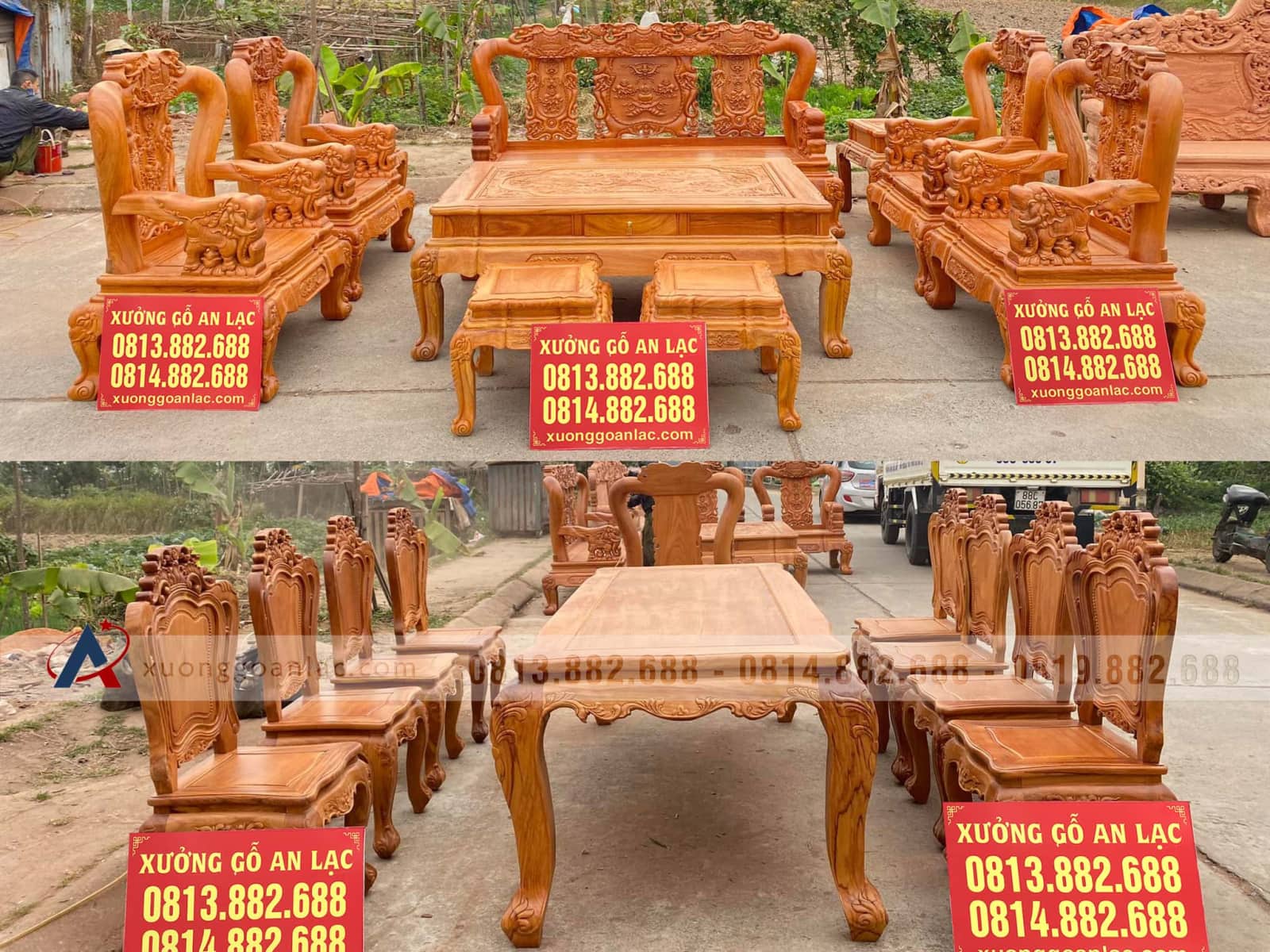 Combo bàn ghế Minh Quốc Voi 10 món và bàn ăn 8 ghế hoa lá tây gỗ gõ đỏ (Anh Hoàng, Hà Nội) 26 Combo bàn ghế Minh Quốc Voi 10 món và bàn ăn 8 ghế hoa lá tây gỗ hương đá