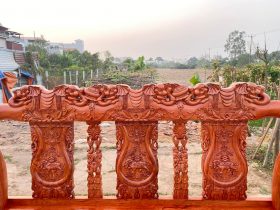 tựa ghế dài bộ minh quốc voi gỗ hương đá
