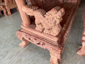 bàn ghế nghê bảo đỉnh gỗ hương đá đục tay