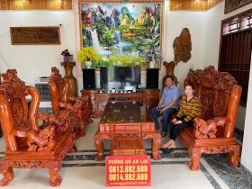 Bộ bàn ghế Nghê Bảo Đỉnh gỗ hương đá tay 14 siêu VIP