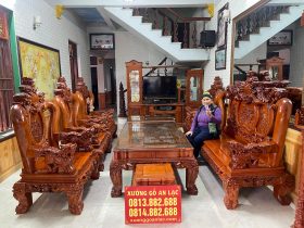 Bộ bàn ghế Nghê Bảo Đỉnh tay 14 gỗ hương đá 8 món