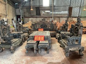 bàn ghế rồng đỉnh mun hoa lào