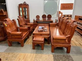 Bộ bàn ghế hộp Âu Á 6 món gỗ hương đá vách trơn siêu vip