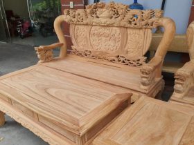 Bộ bàn ghế nghê đỉnh rồng 6 món tay cột 12 gỗ gõ đỏ