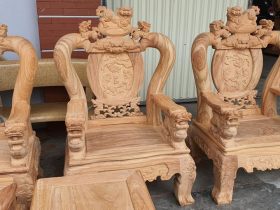 ghế đơn bộ nghê đỉnh rồng gỗ gõ đỏ