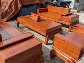 Bộ sofa phòng khách chân đùi gà gỗ hương đá đóng hộp