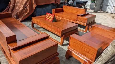 Bộ sofa phòng khách chân đùi gà gỗ hương đá đóng hộp
