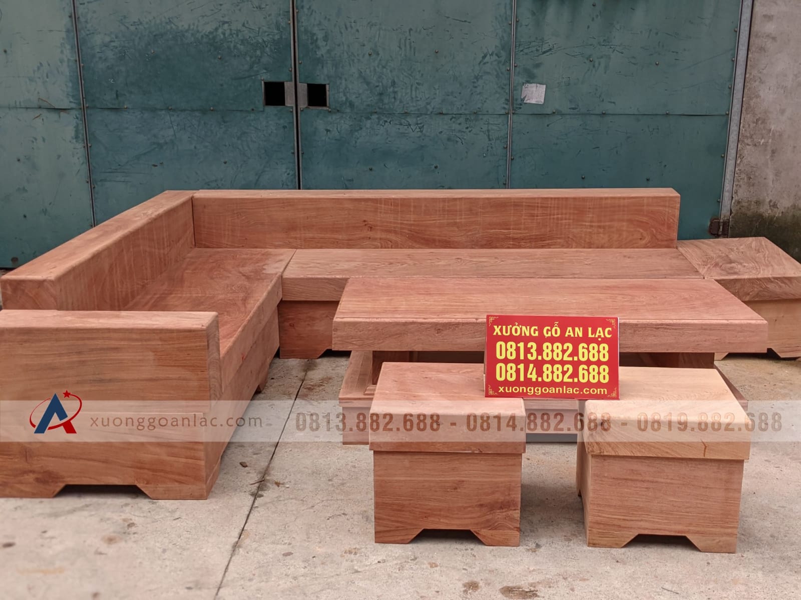 Combo bộ sofa góc L và kệ tivi 2 tầng gỗ hương đá nguyên khối (anh Hải, Thanh Hóa) 2 sofa gỗ nguyên khối