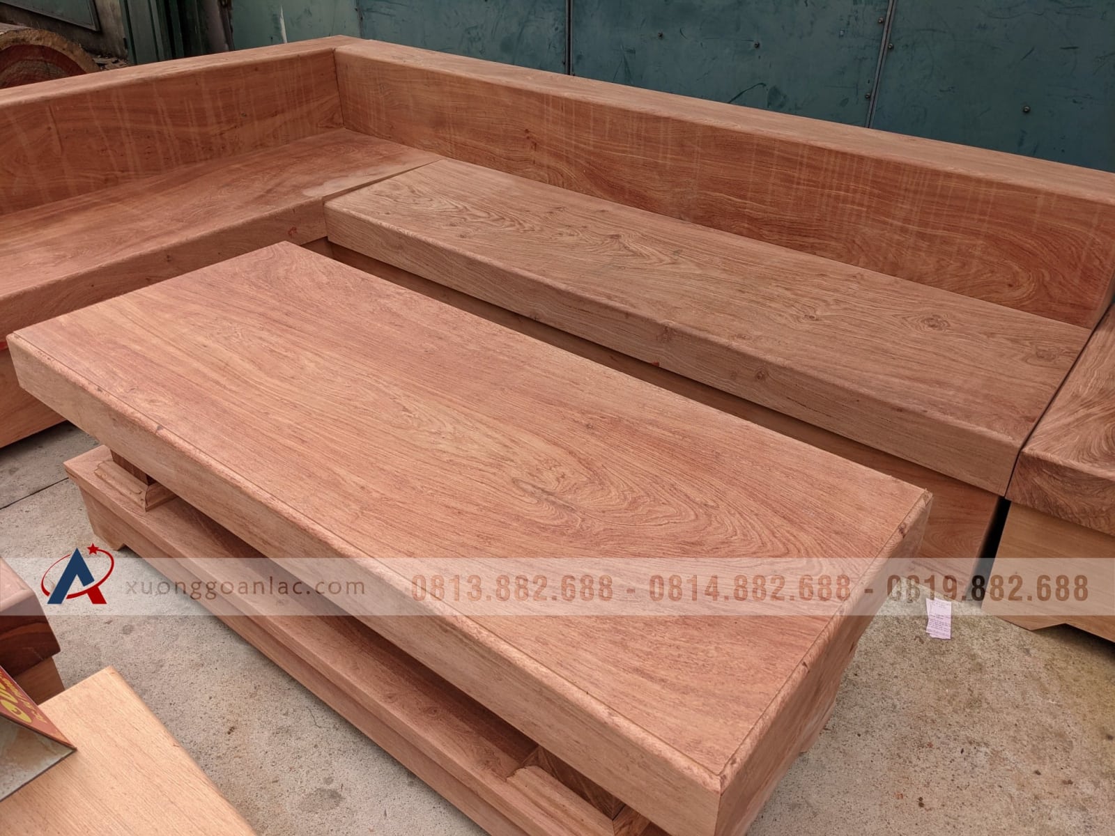Combo bộ sofa góc L và kệ tivi 2 tầng gỗ hương đá nguyên khối (anh Hải, Thanh Hóa) 43 sofa gỗ hương đá nguyên khối