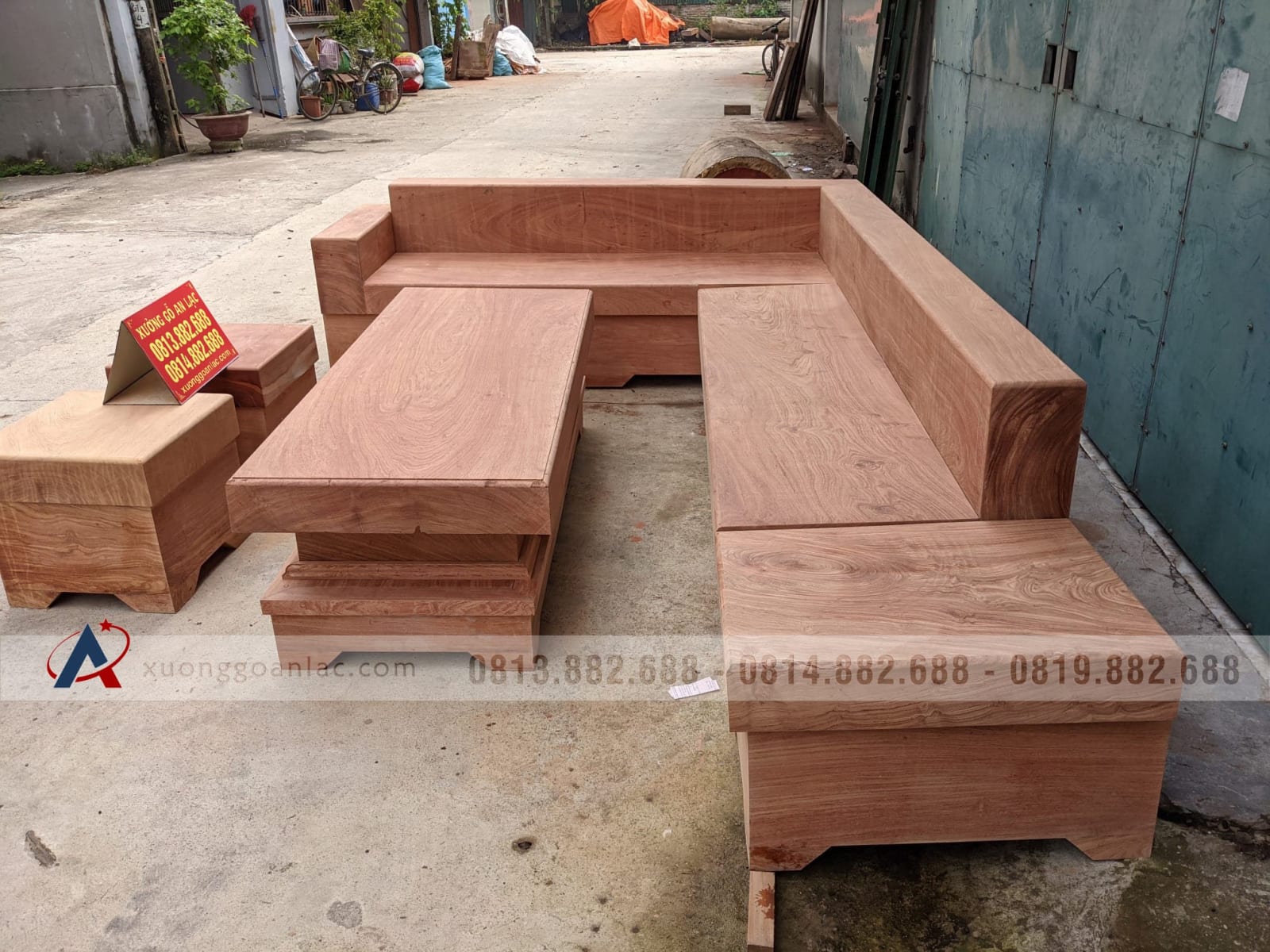 Combo bộ sofa góc L và kệ tivi 2 tầng gỗ hương đá nguyên khối (anh Hải, Thanh Hóa) 42 sofa chữ L gỗ nguyên khối