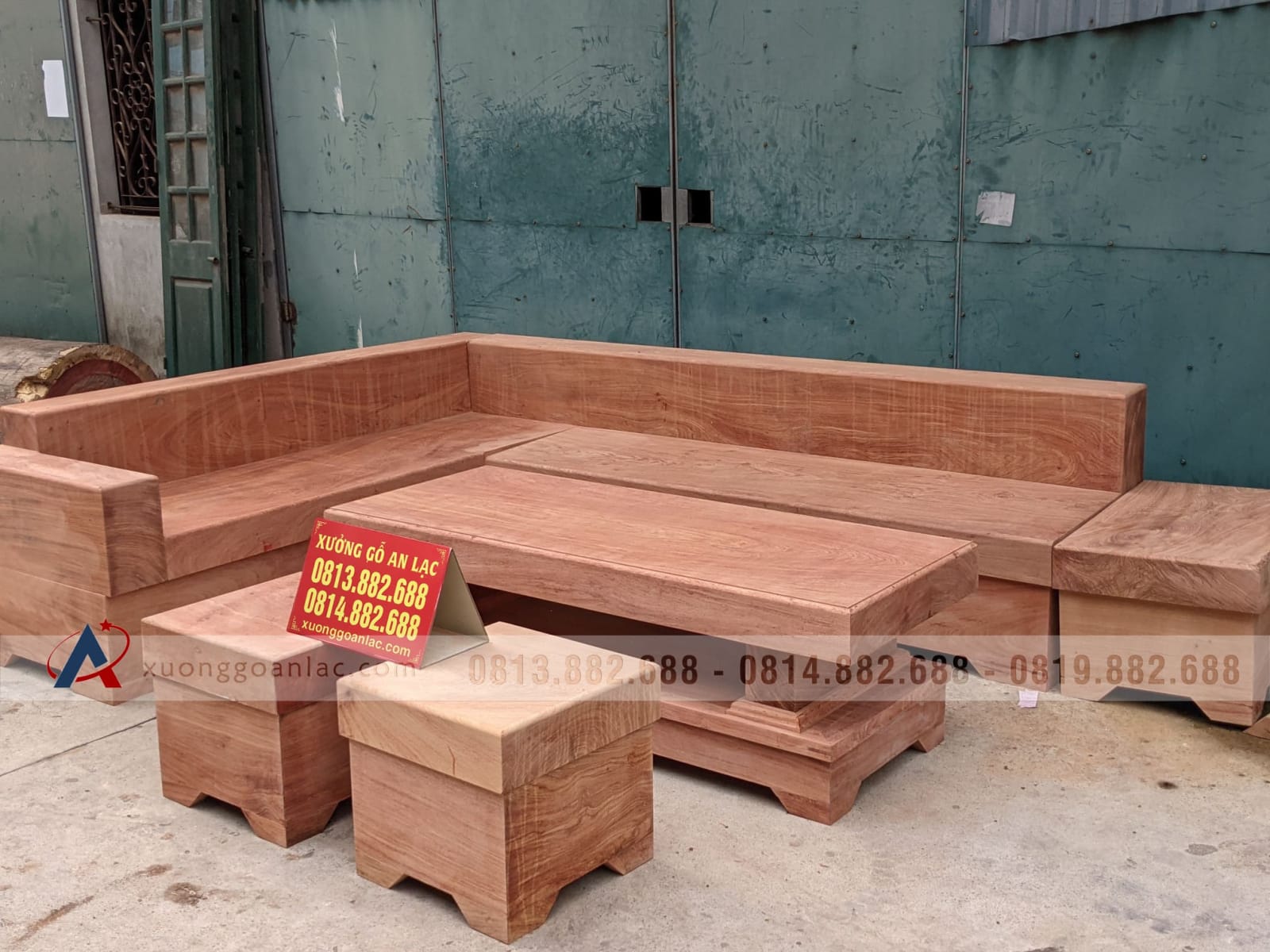 Combo bộ sofa góc L và kệ tivi 2 tầng gỗ hương đá nguyên khối (anh Hải, Thanh Hóa) 45 sofa góc chữ L gỗ nguyên khối