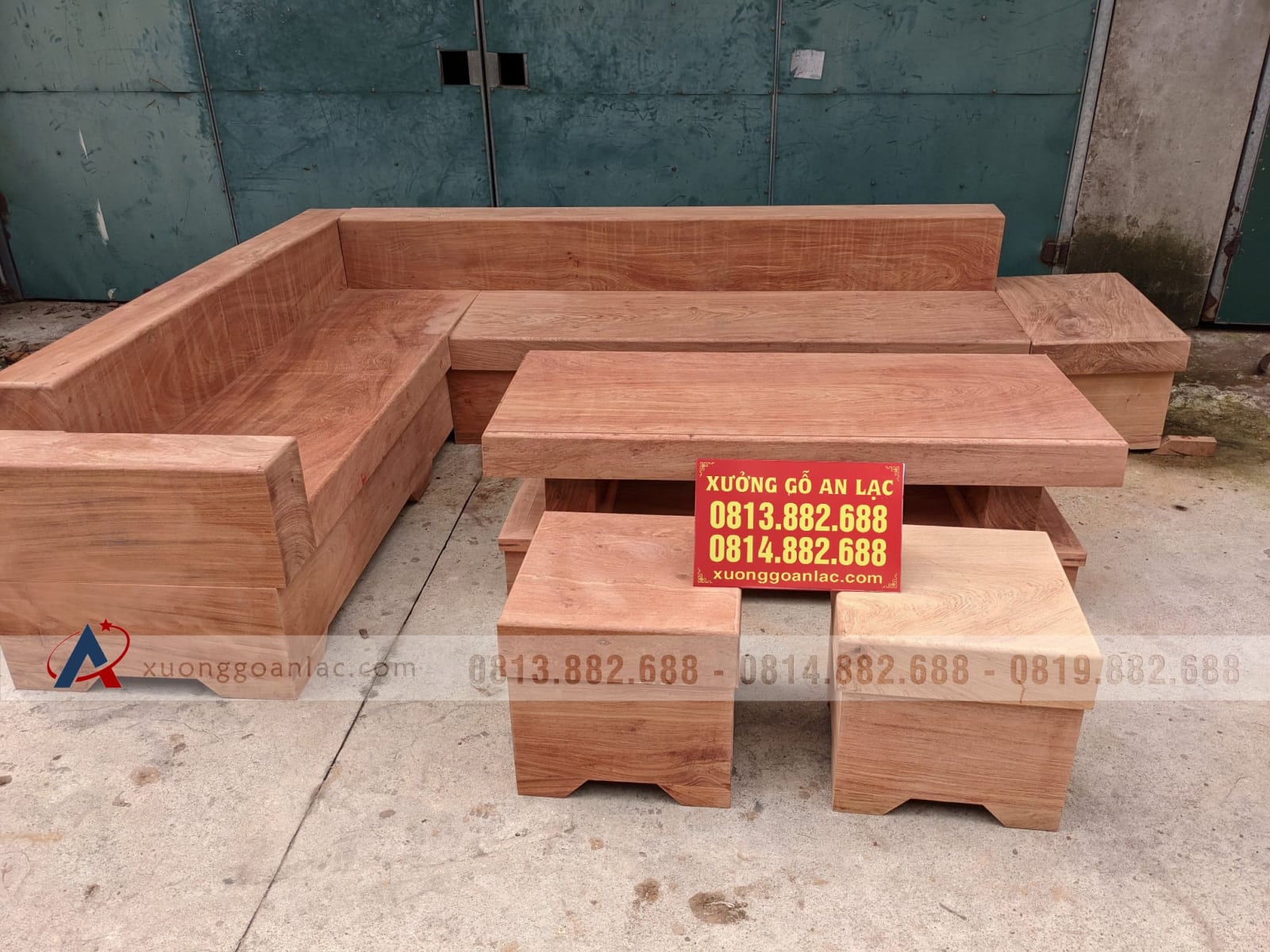 Combo bộ sofa góc L và kệ tivi 2 tầng gỗ hương đá nguyên khối (anh Hải, Thanh Hóa) 41 Sofa phòng khách thiết kế góc chữ L tối ưu không gian