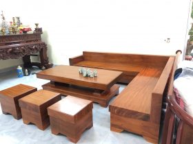 sofa góc nguyên khối gỗ gõ đỏ