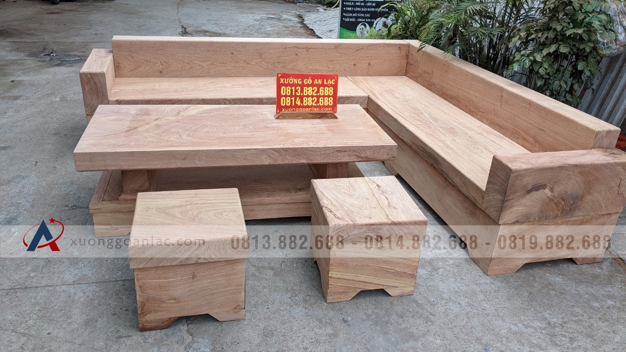 Combo bộ sofa góc và kệ tivi nguyên khối gỗ hương đá (anh Thắng, Hà Nội) 3 sofa gỗ nguyên khối