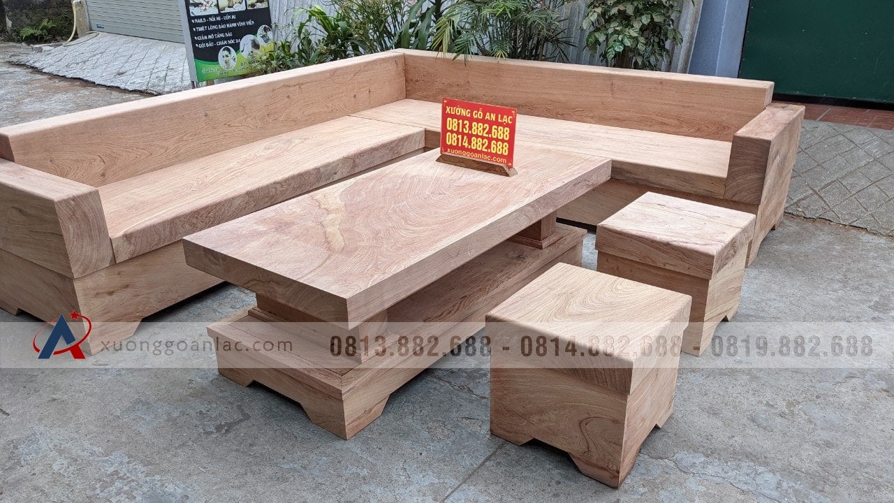 Combo bộ sofa góc và kệ tivi nguyên khối gỗ hương đá (anh Thắng, Hà Nội) 19 bàn ghế nguyên khối gỗ hương đá