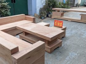 Combo bộ sofa góc và kệ tivi nguyên khối gỗ hương đá