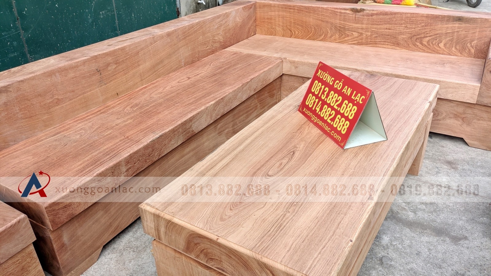 Combo bộ sofa góc và kệ tivi nguyên khối gỗ hương đá (anh Tiệp, Hà Nội) 2 sofa gỗ nguyên khối