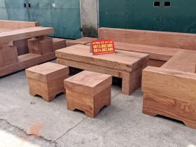 Combo bộ sofa góc và kệ tivi nguyên khối gỗ hương đá (anh Tiệp, Hà Nội)