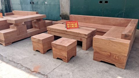 Combo bộ sofa góc và kệ tivi nguyên khối gỗ hương đá (anh Tiệp, Hà Nội)