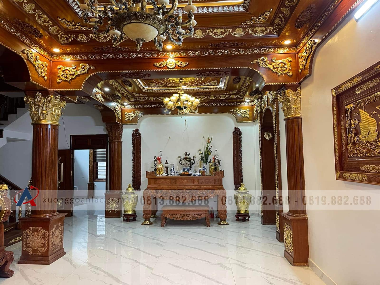 Combo nội thất gỗ cho biệt thự siêu khủng của gia đình anh Thân (Hưng Yên) 24 sập thờ gỗ gụ