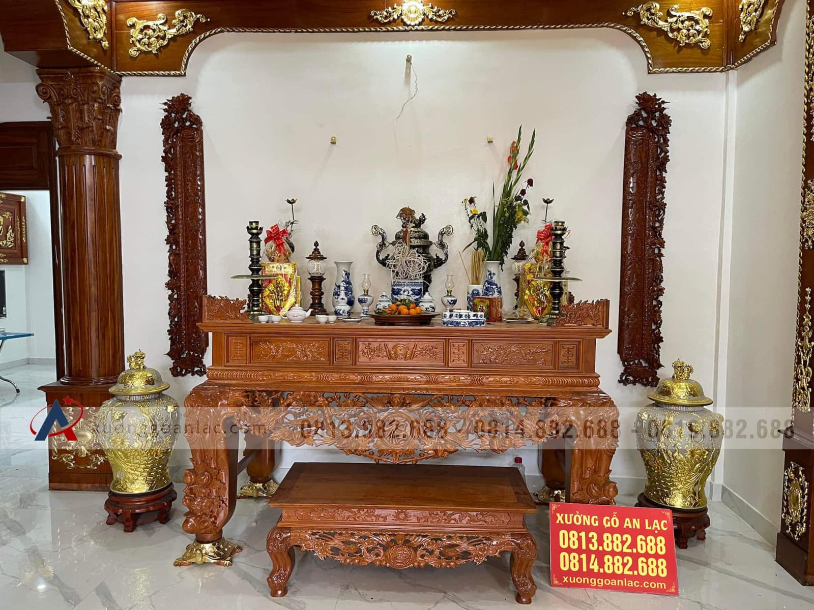 Combo nội thất gỗ cho biệt thự siêu khủng của gia đình anh Thân (Hưng Yên) 25 Sập thờ mai điểu chân 24