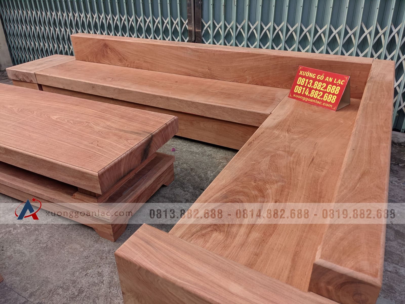Combo kệ tivi và sofa nguyên khối góc chữ L gỗ hương đá siêu phẩm (chú Hàm, Cao Bằng) 21 sofa góc chữ L nguyên khối gỗ hương đá