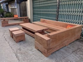 Combo kệ tivi và sofa nguyên khối góc chữ L gỗ hương đá siêu phẩm