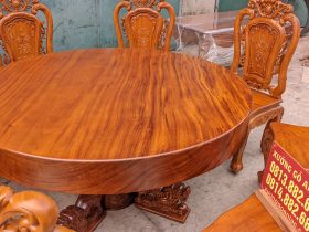 Combo nội thất louis tân cổ điển gỗ gõ đỏ cực sang trọng (Chị Hòa, Bắc Ninh) 19 bàn ăn tròn nguyên khối
