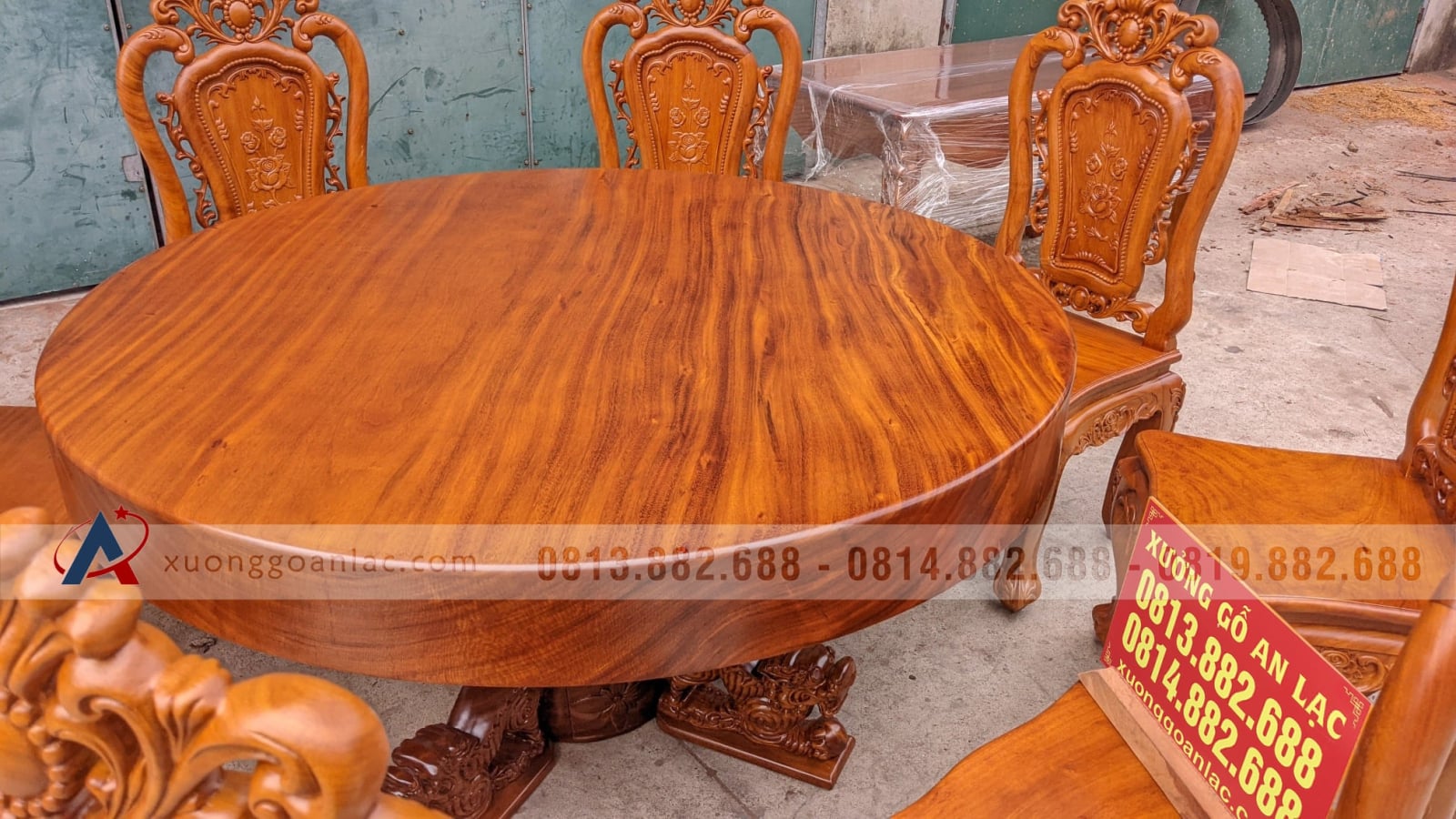 Combo nội thất louis tân cổ điển gỗ gõ đỏ cực sang trọng (Chị Hòa, Bắc Ninh) 5 bàn ăn tròn nguyên khối