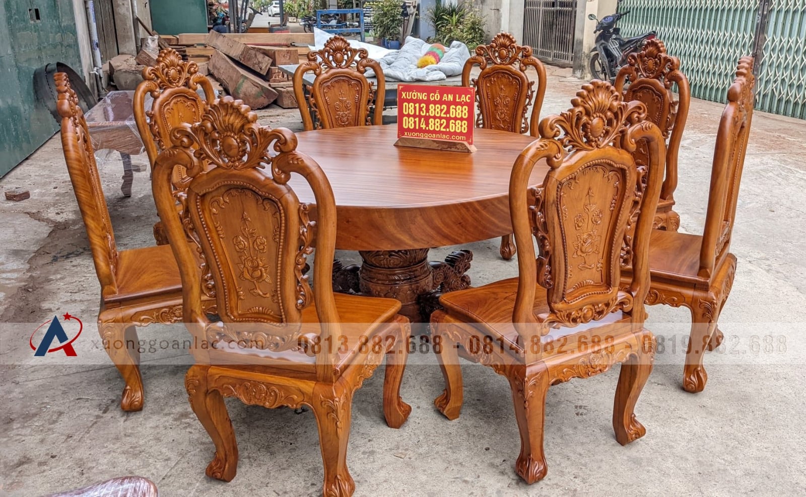 Combo nội thất louis tân cổ điển gỗ gõ đỏ cực sang trọng (Chị Hòa, Bắc Ninh) 7 bàn ăn tròn nguyen khối gỗ gõ đỏ