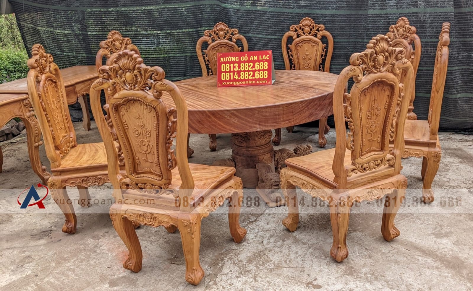 Combo nội thất louis tân cổ điển gỗ gõ đỏ cực sang trọng (Chị Hòa, Bắc Ninh) 3 bàn ghế ăn mộc
