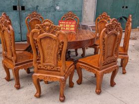 Combo nội thất louis tân cổ điển gỗ gõ đỏ cực sang trọng (Chị Hòa, Bắc Ninh) 20 bàn ăn nguyên khối ghế hoa hồng gỗ gõ đỏ