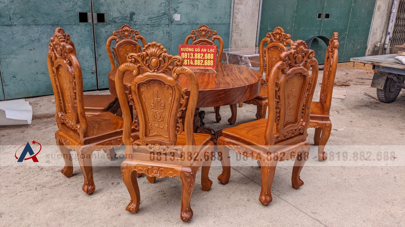 Combo nội thất louis tân cổ điển gỗ gõ đỏ cực sang trọng (Chị Hòa, Bắc Ninh) 6 bàn ăn nguyên khối ghế hoa hồng gỗ gõ đỏ