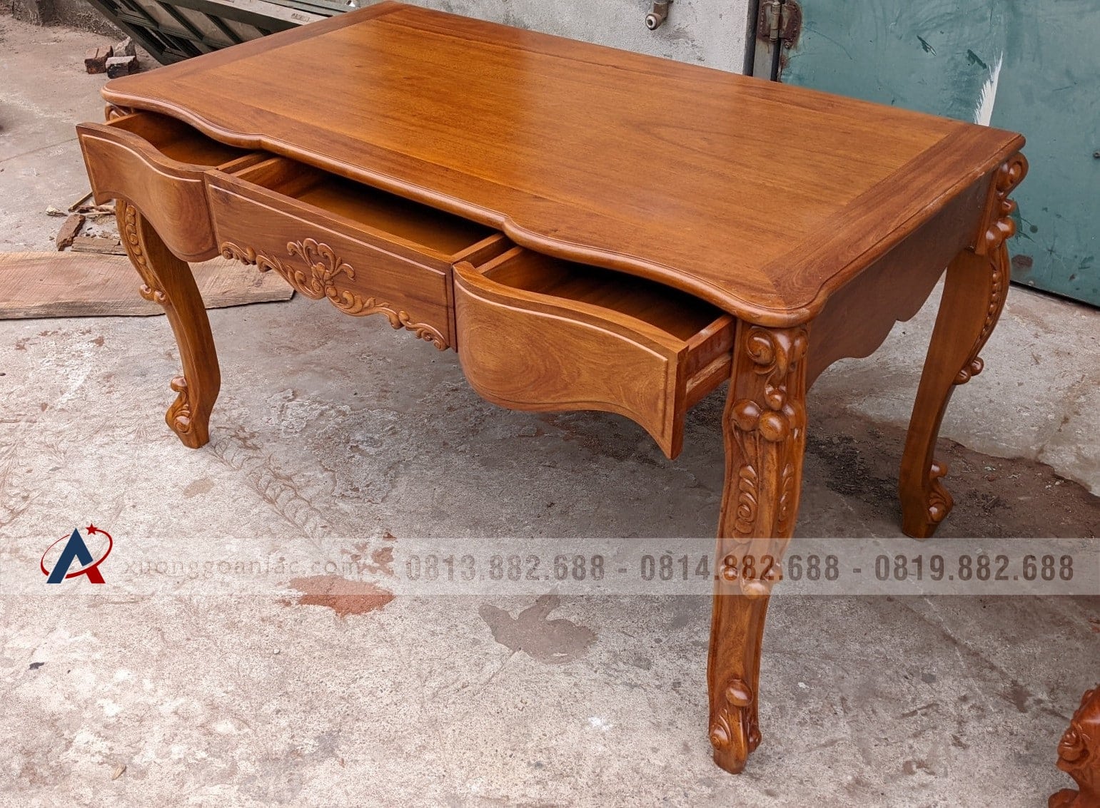Combo nội thất louis tân cổ điển gỗ gõ đỏ cực sang trọng (Chị Hòa, Bắc Ninh) 38 Bàn làm việc, bàn học louis gỗ gõ đỏ 1m6