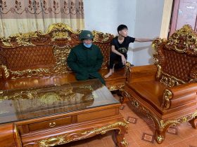 bàn ghế hoàng gia gỗ hương đá dát vàng