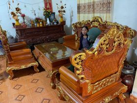 Combo nội thất phòng khách gỗ hương đá dát vàng đẳng cấp