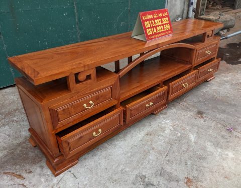 Kệ tivi 2m4 gỗ gõ đỏ thiết kế 3 tầng 6 ngăn kéo cực đẹp