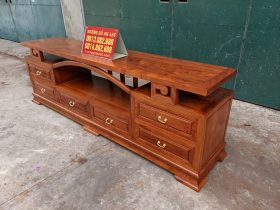 Kệ tivi 2m4 gỗ gõ đỏ thiết kế 3 tầng 6 ngăn kéo cực đẹp (anh Thảo, Hải Dương) 9 kệ ti vi gỗ gõ đỏ