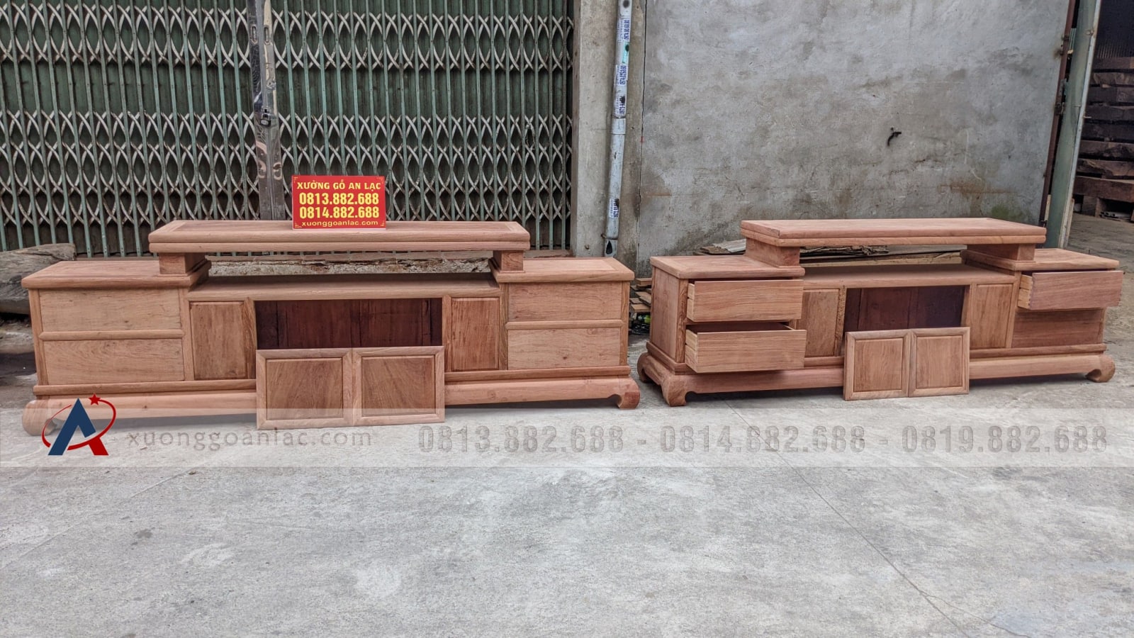 Kệ tivi 2m7 gỗ hương đá hàng mộng khóa đủ dày dặn (Chú Năm, Hải Dương) 16 kệ tivi gỗ hương đá cao cấp
