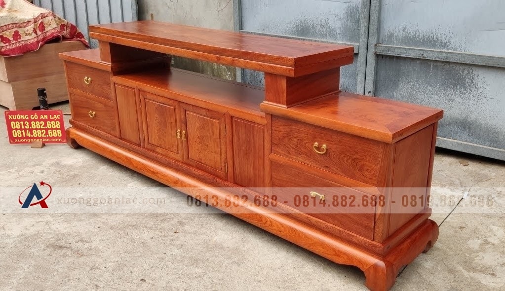 Kệ tivi gỗ gõ 2m6 hàng dày mộng đủ khuôn 4cm ván 2cm (cô Hương,Phú Thọ) 15 kệ tivi gỗ gõ đỏ
