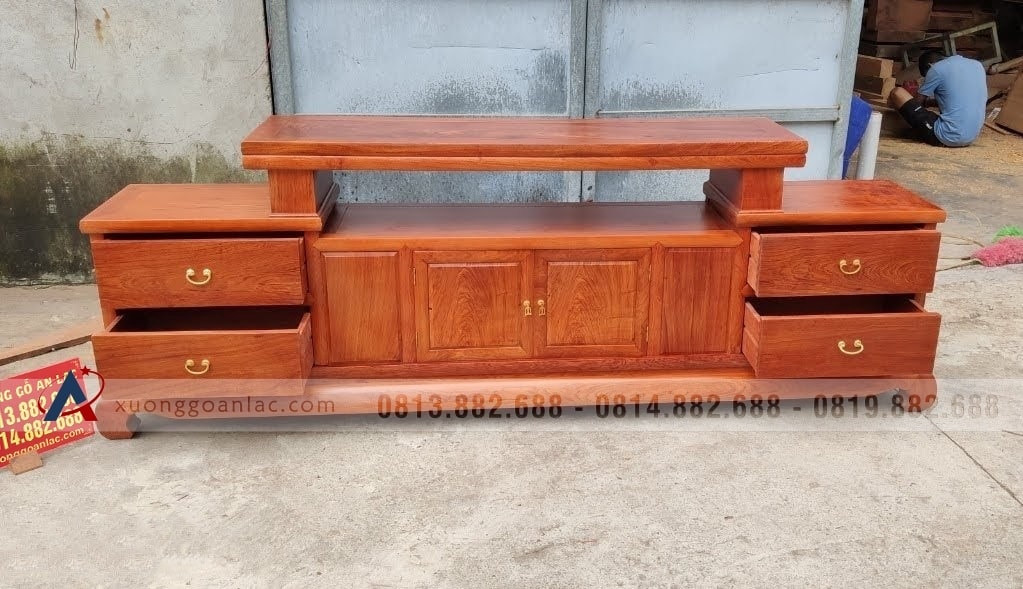 Kệ tivi gỗ gõ 2m6 hàng dày mộng đủ khuôn 4cm ván 2cm (cô Hương,Phú Thọ) 16 kệ tivi gỗ gõ đỏ