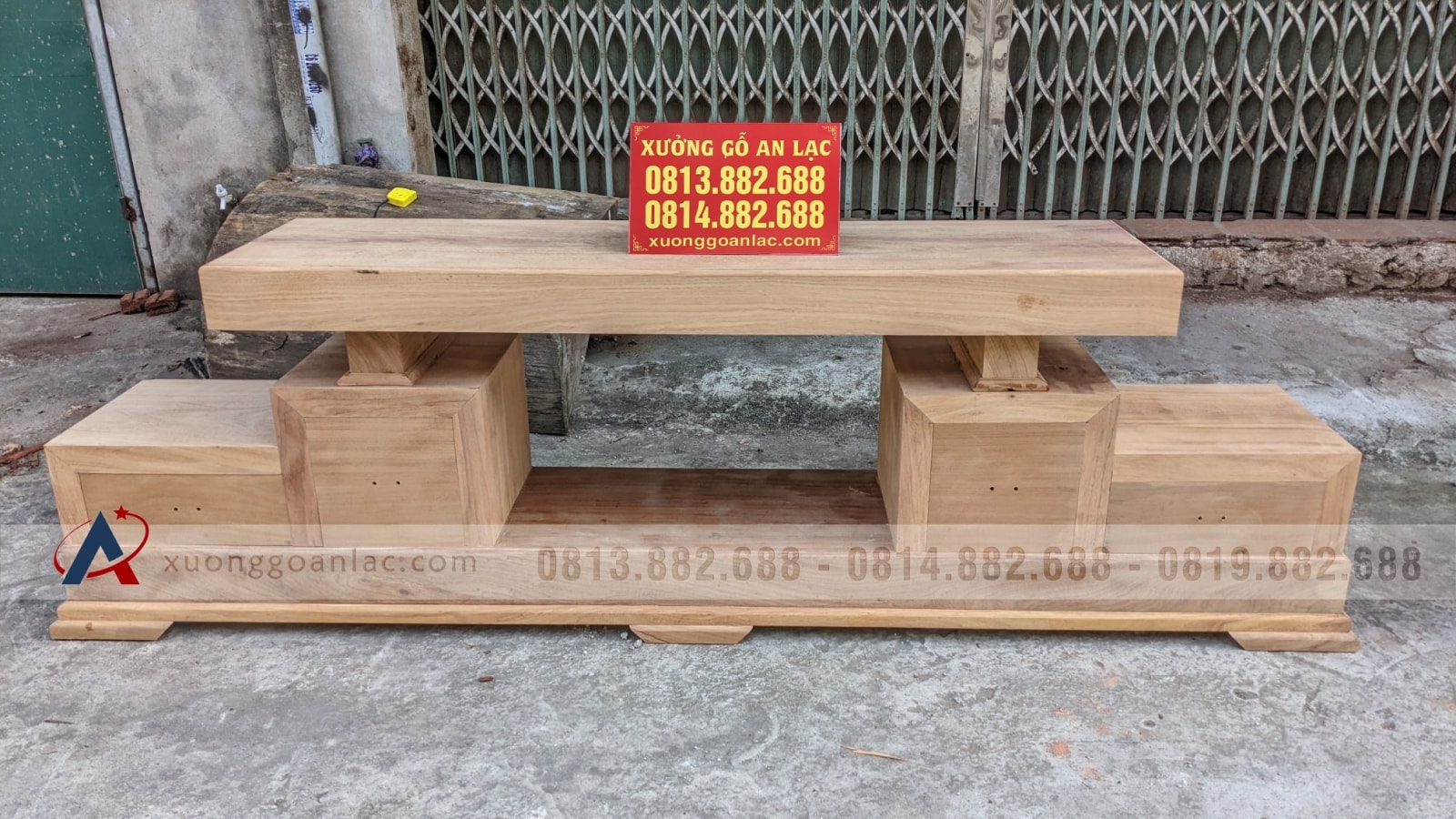 Kệ tivi nguyên khối 2 tầng 4 ngăn kéo gỗ Gõ 8 kệ tivi gỗ hương đá