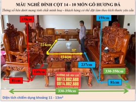 KÍCH THƯỚC MẪU NGHÊ ĐỈNH CỘT 14 - 10 MÓN GỖ HƯƠNG ĐÁ
