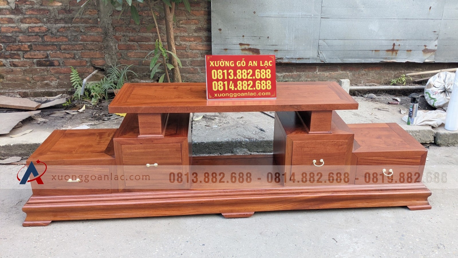 Mẫu kệ tivi sofa 2 tầng 4 2m45 ngăn kéo hàng vip khuôn mộng dày dặn (Chị Nhàn,Vĩnh Phúc) 18 kệ ti vi gỗ hương đá